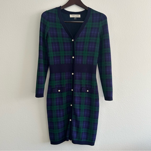Taylor Dresses & Skirts - Taylor Navy and Green Plaid Soft and Warm, Long Sleeve Sweater Dress